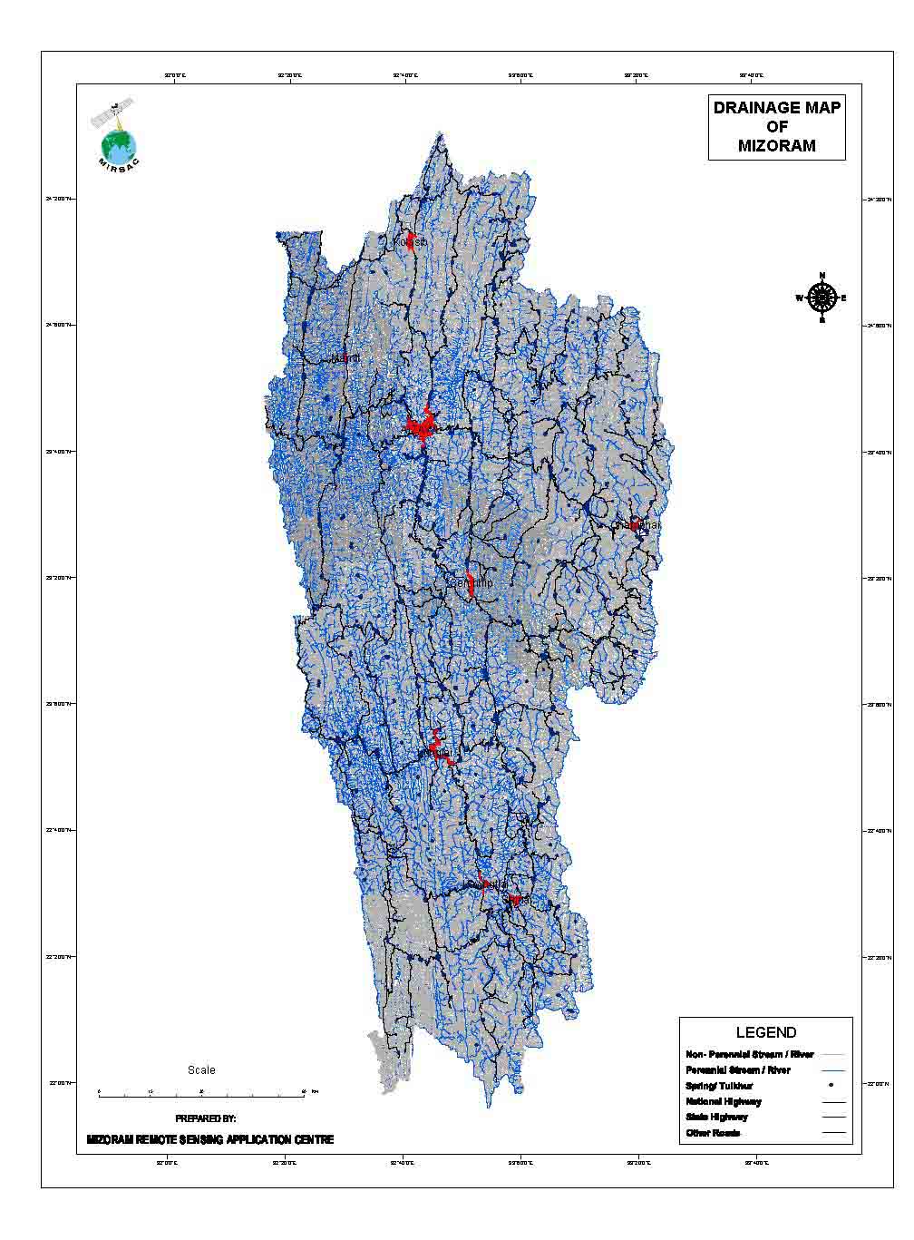 Drainage map of Mizoram